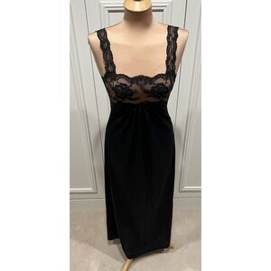 Vintage Montgomery Ward Black Long‎ Slip Nightgown Lace Romantic Sexy Whimsigoth